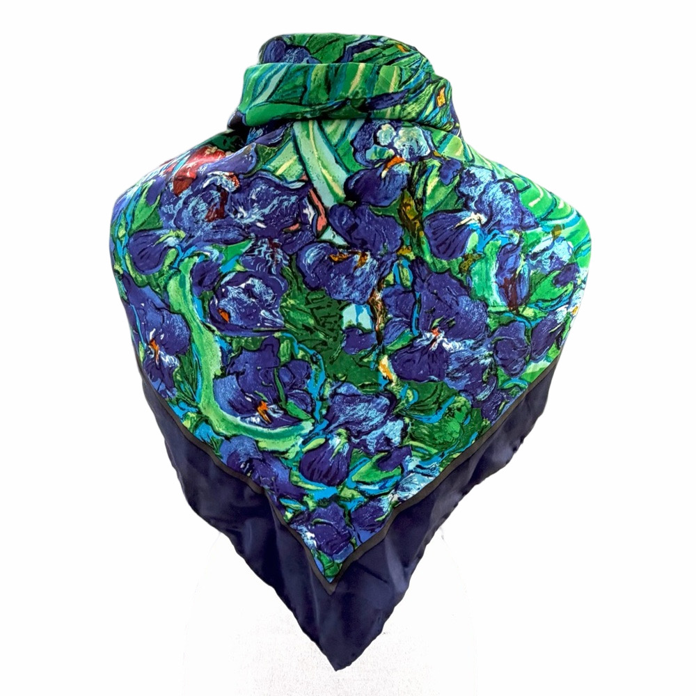 Claude Monet Irises Museum Silk Square Scarf Wrap Accessory Colorful EUC - Picture 3 of 6